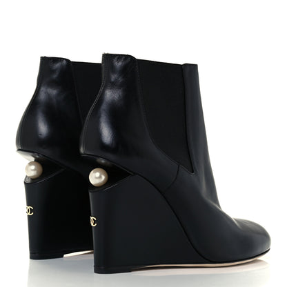 Chanel Lambskin Pearl CC Ankle Boots 37.5 Black 4 of 10