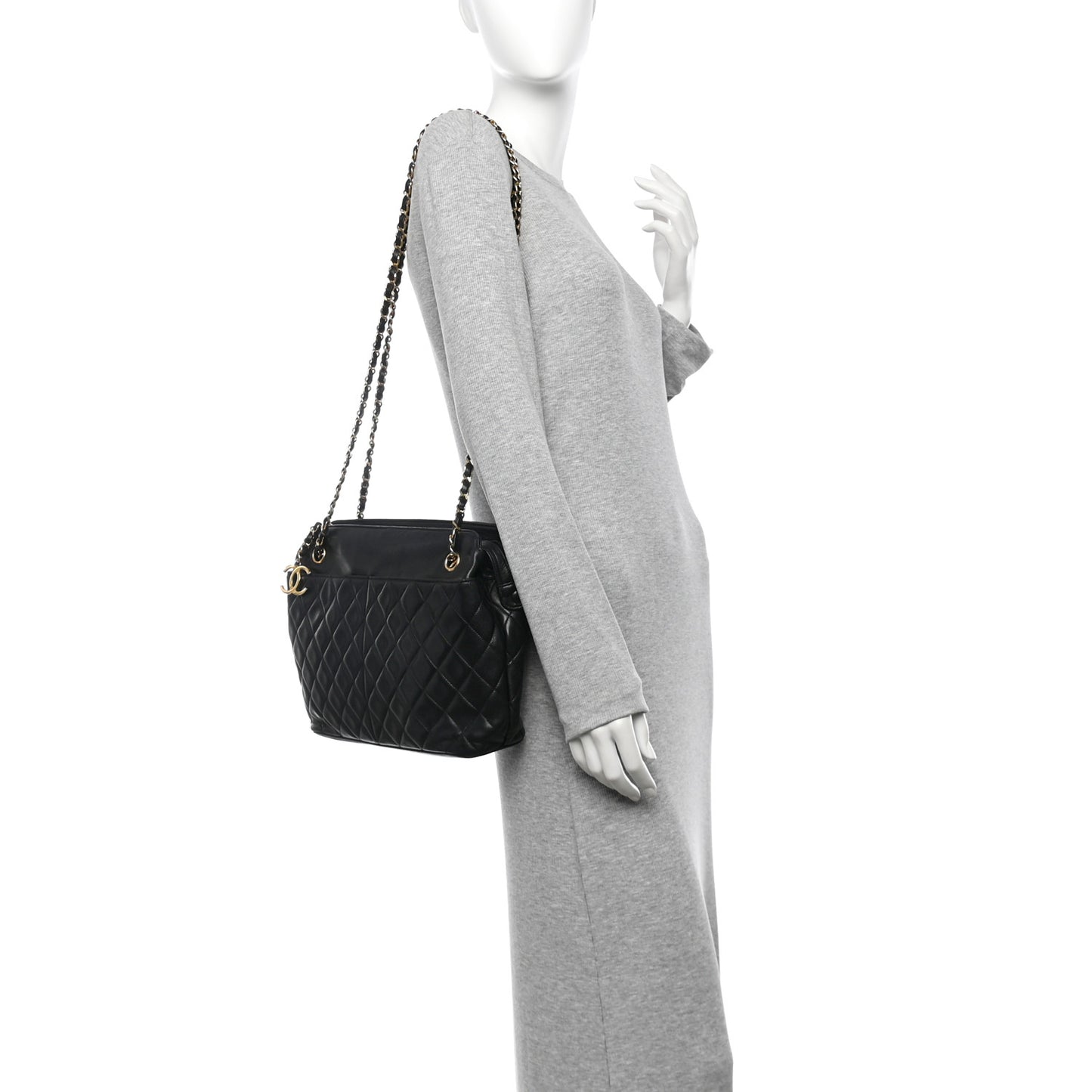 Lambskin Quilted Shoulder Bag Black