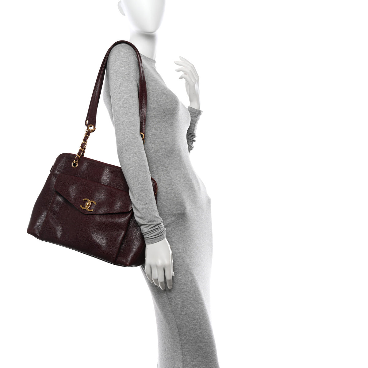 Caviar Flap Shoulder Bag Burgundy