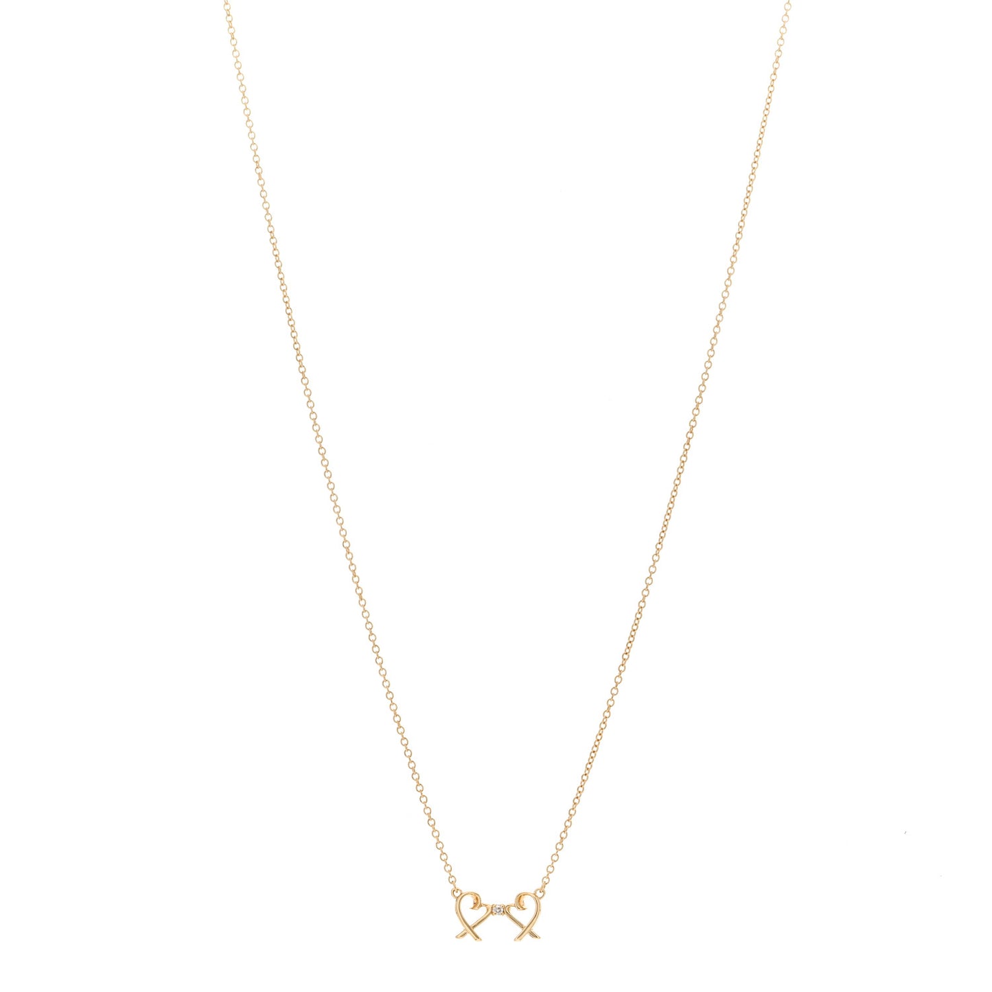 18K Yellow Gold Diamond Paloma Picasso Double Loving Heart Pendant Necklace