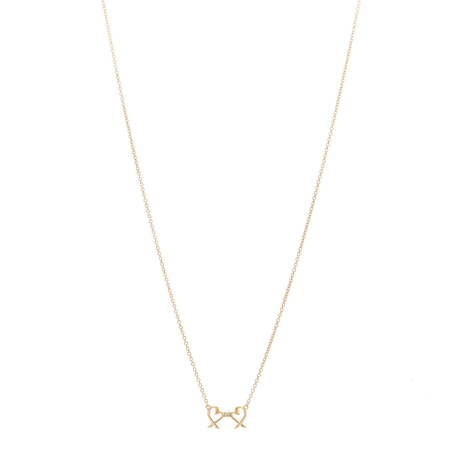 Tiffany 18K Yellow Gold Diamond Paloma Picasso Double Loving Heart Pendant Necklace 1 of 6