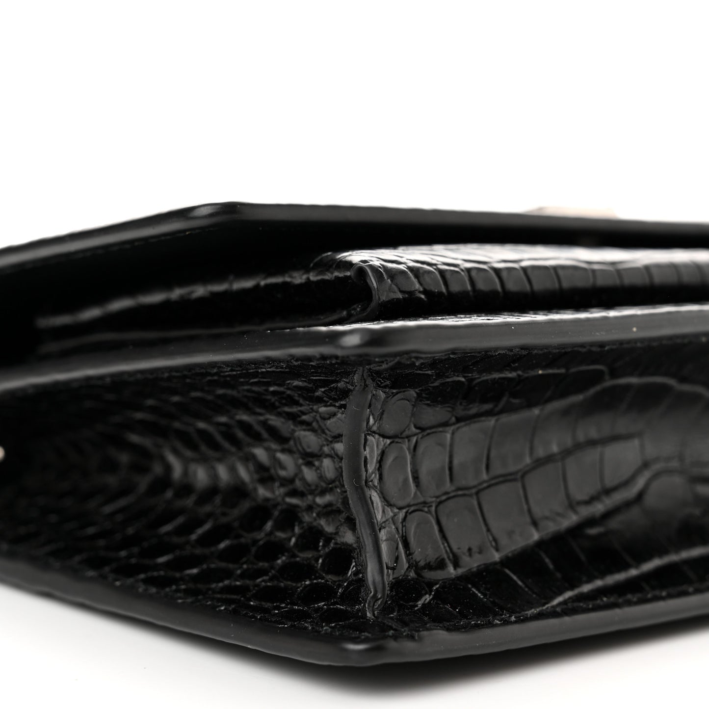 Calfskin Crocodile Embossed Monogram Sunset Top Handle Chain Wallet Black