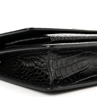 Saint Laurent Calfskin Crocodile Embossed Monogram Sunset Top Handle Chain Wallet Black 8 of 9