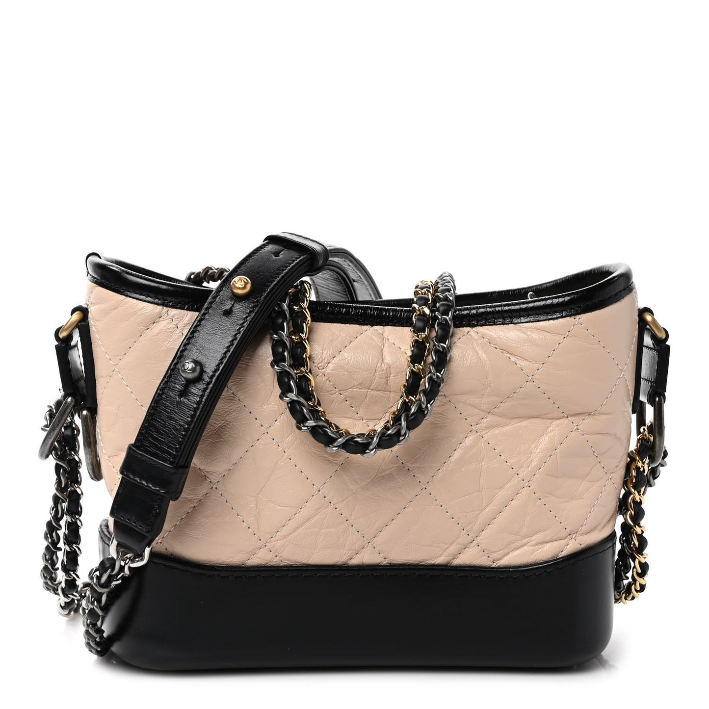 Aged Calfskin Quilted Small Gabrielle Hobo Beige Black