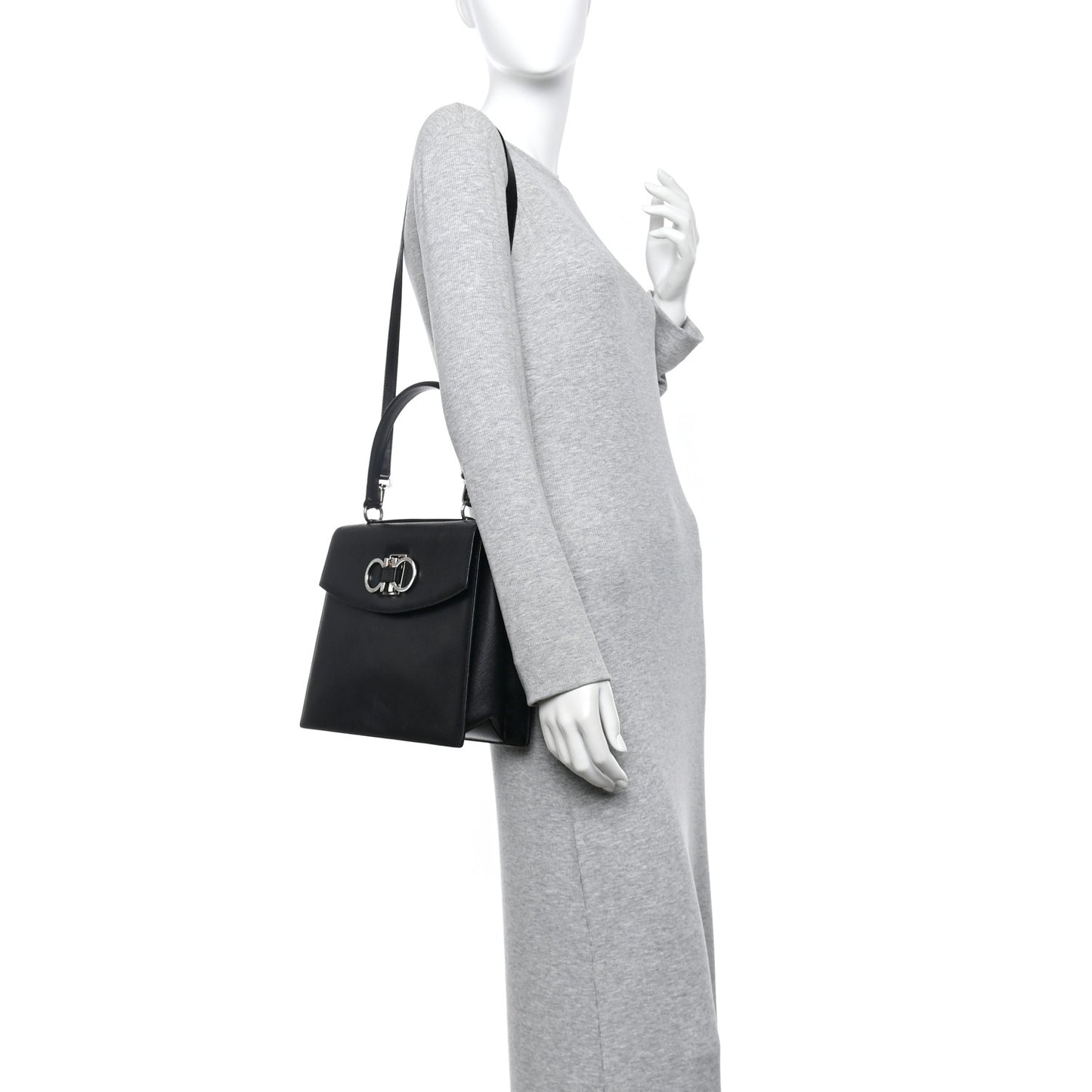 Calfskin Gancini 2-Way Top Handle Bag Black