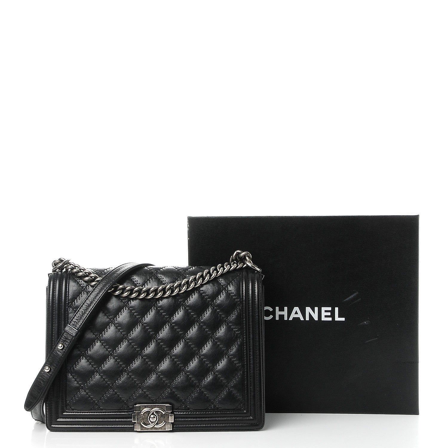 Chanel Calfskin Embossed Stitch Large Boy Flap Black 10 of 10