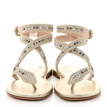 Christian Dior Metallic Cotton Embroidered Crystal Embellished Poison-D Sandal 37 Pale Gold 2 of 9