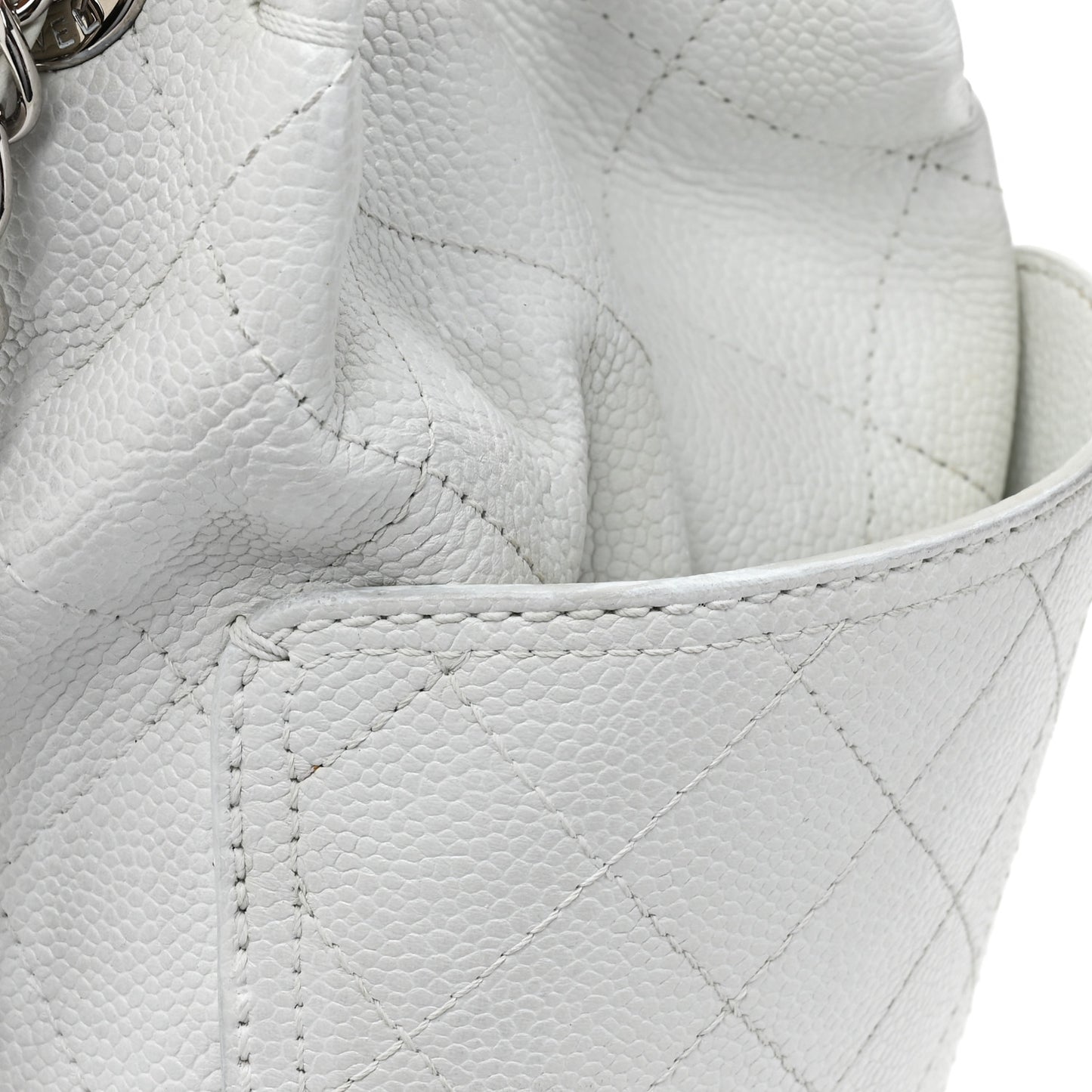 Grained Calfskin CC Pocket Tote White