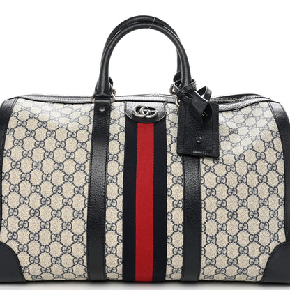 Gucci GG Supreme Monogram Textured Dollar Calfskin Web Medium Ophidia Duffle Bag Beige Blue 7 of 12