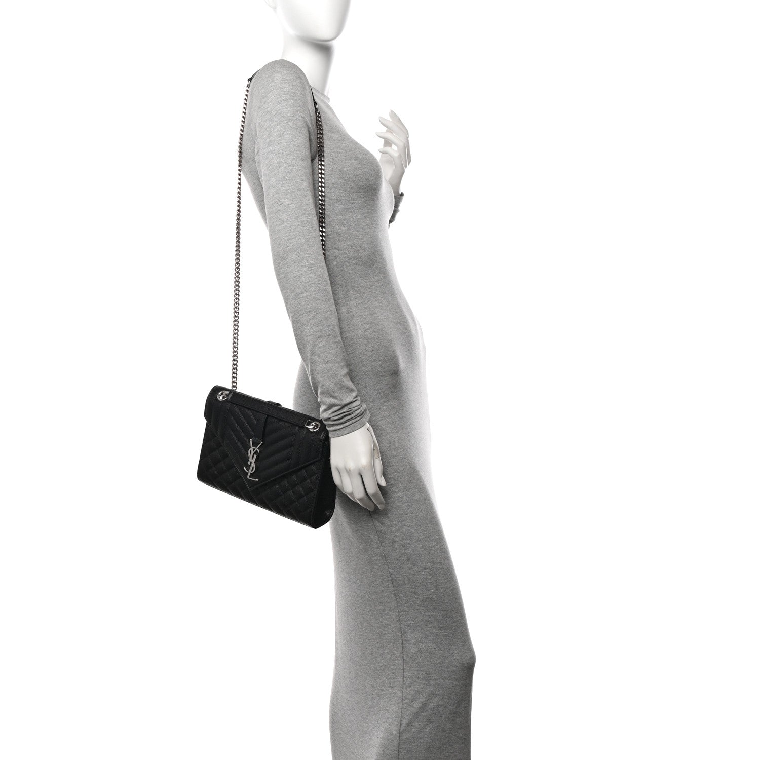 Saint Laurent Grain De Poudre Textured Mixed Matelasse Triquilt Medium Monogram Satchel Black 2 of 11