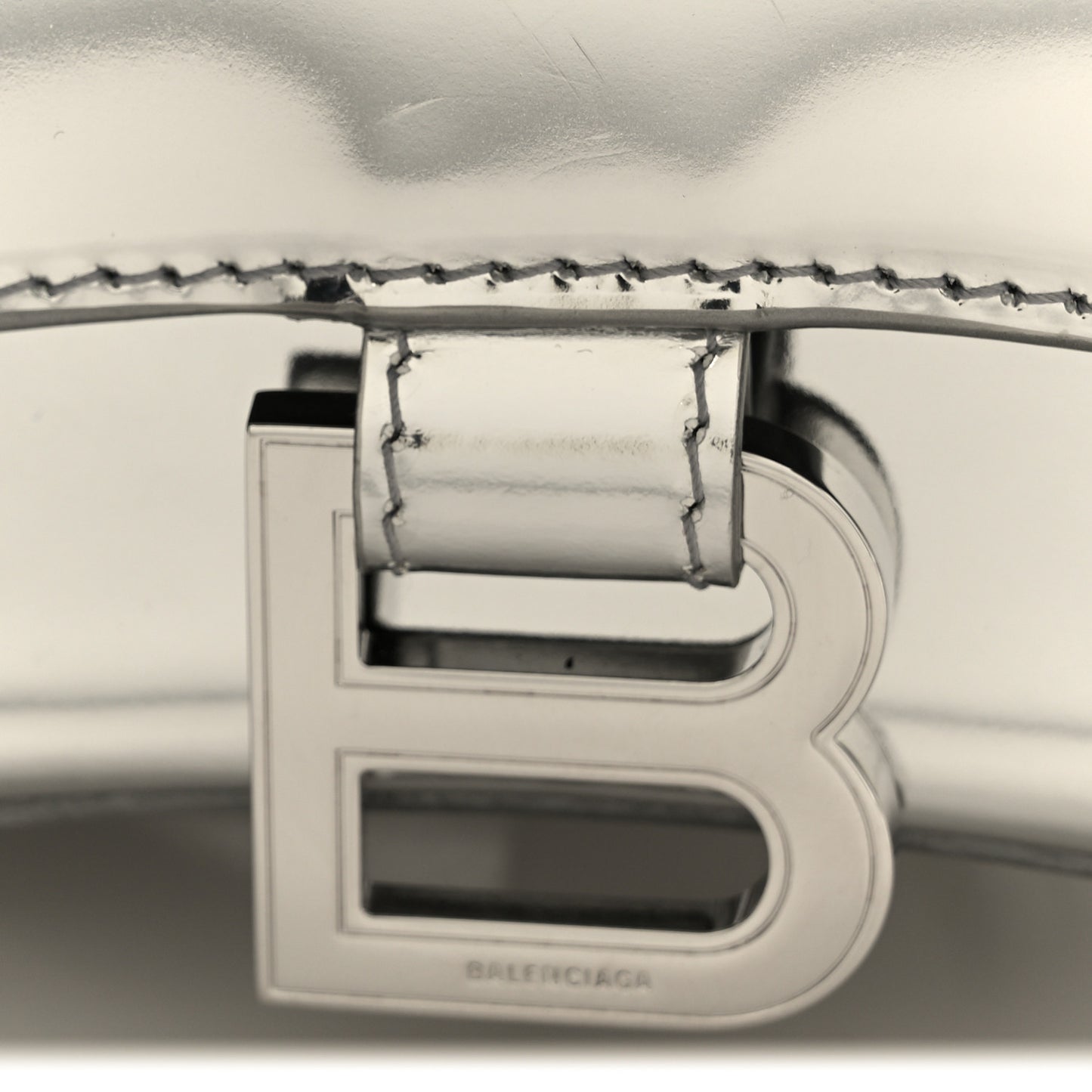 Metallic Calfskin Hourglass Top Handle Bag XS Silver