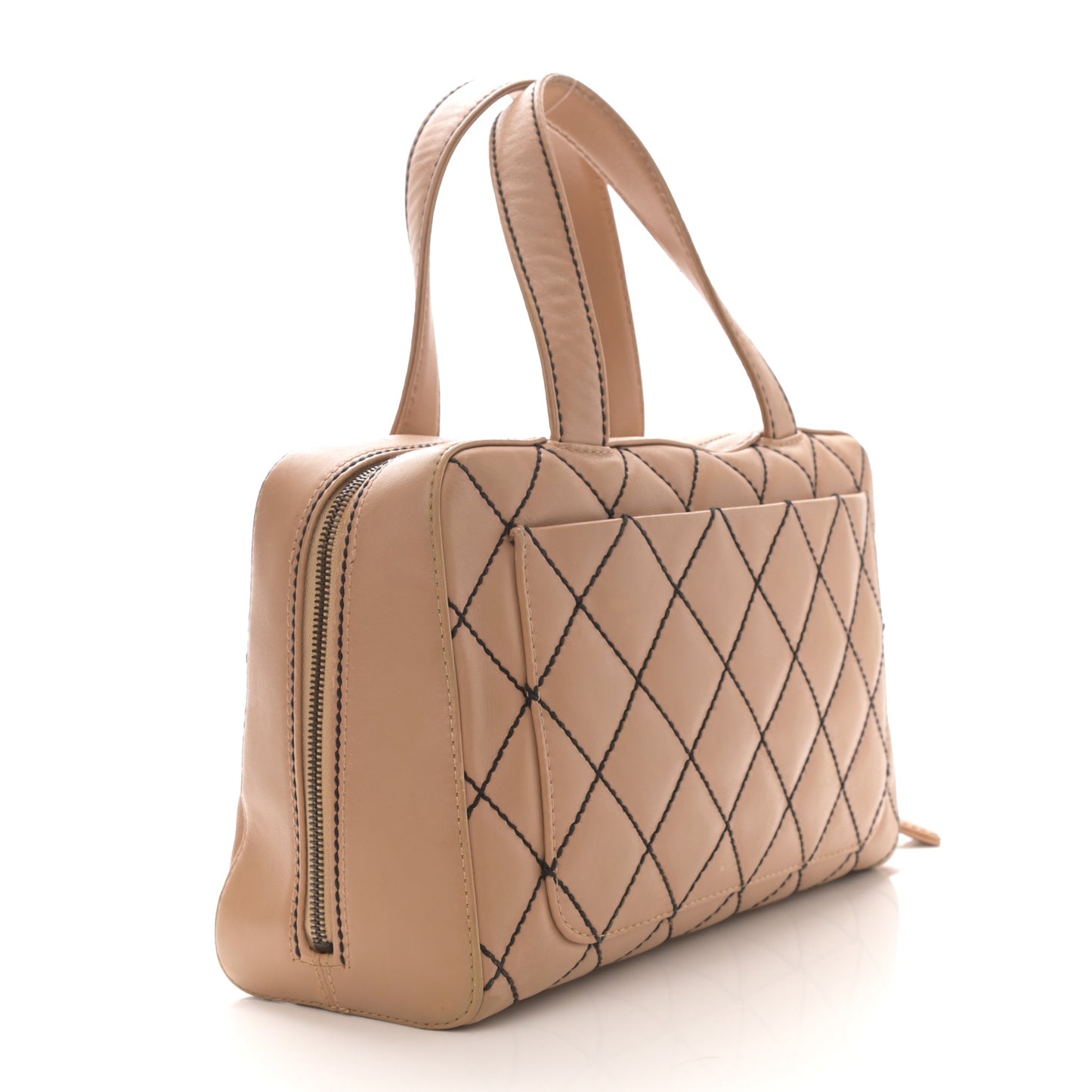 Calfskin Contrast Stitch Surpique Bowler Beige