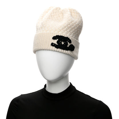 Chanel Cashmere CC Knitted Beanie Hat Black White 2 of 5