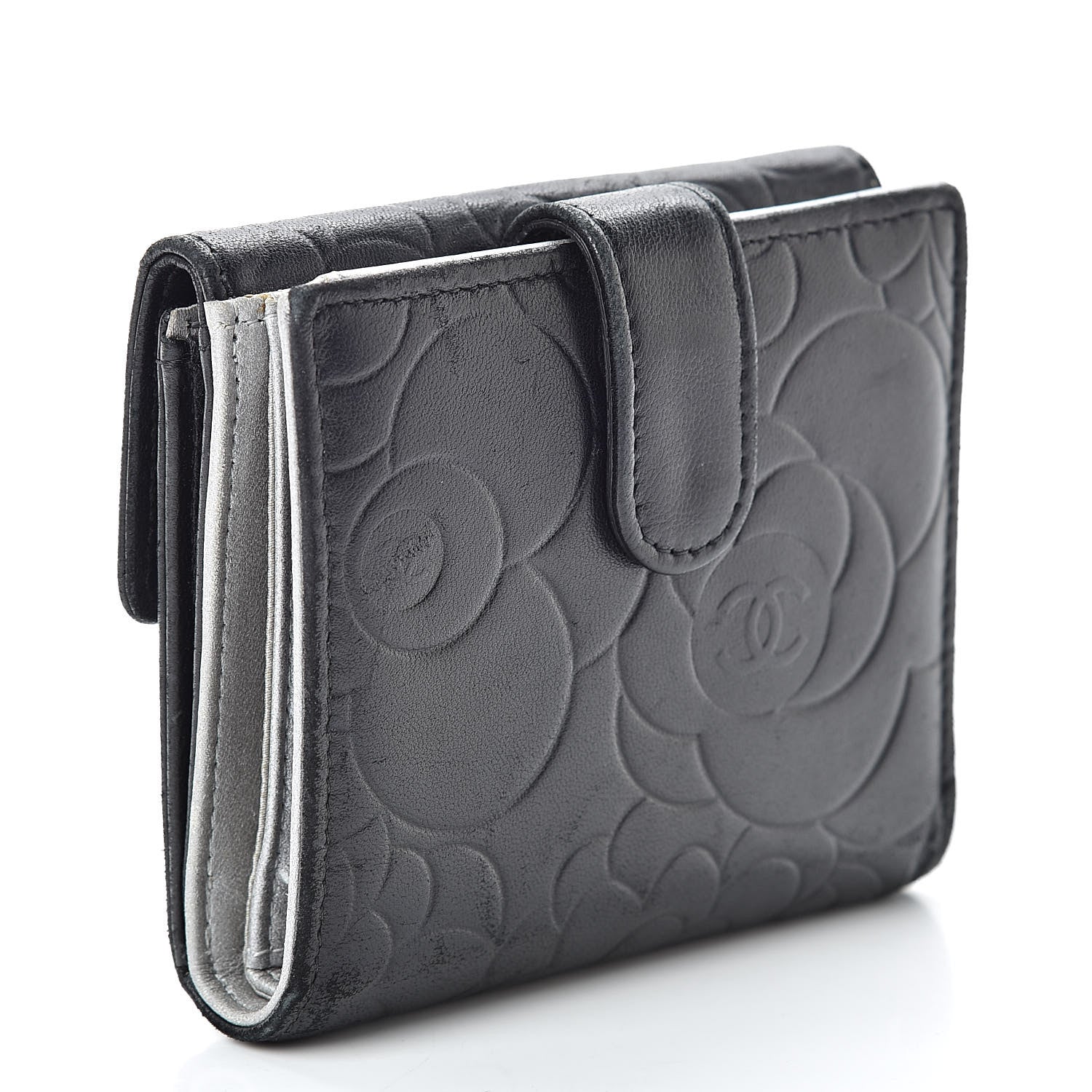 Chanel Lambskin Embossed Camellia French Wallet Black 3 of 11