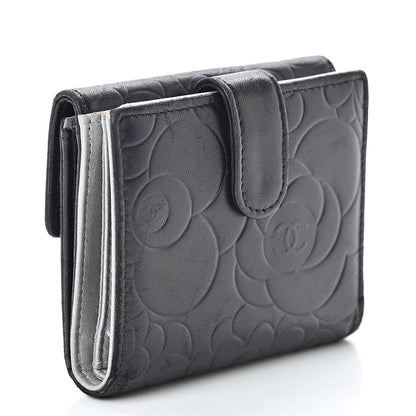 Chanel Lambskin Embossed Camellia French Wallet Black 3 of 11