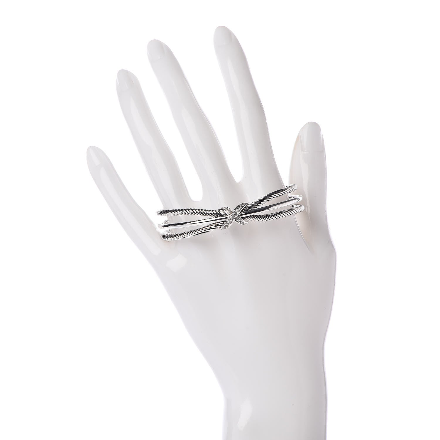 David Yurman Sterling Silver Diamond 7mm Crossover X Bracelet 2 of 4