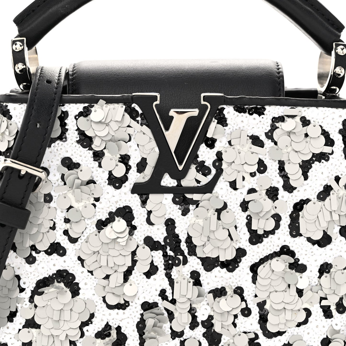 Calfskin Sequin Mini Capucines Black White