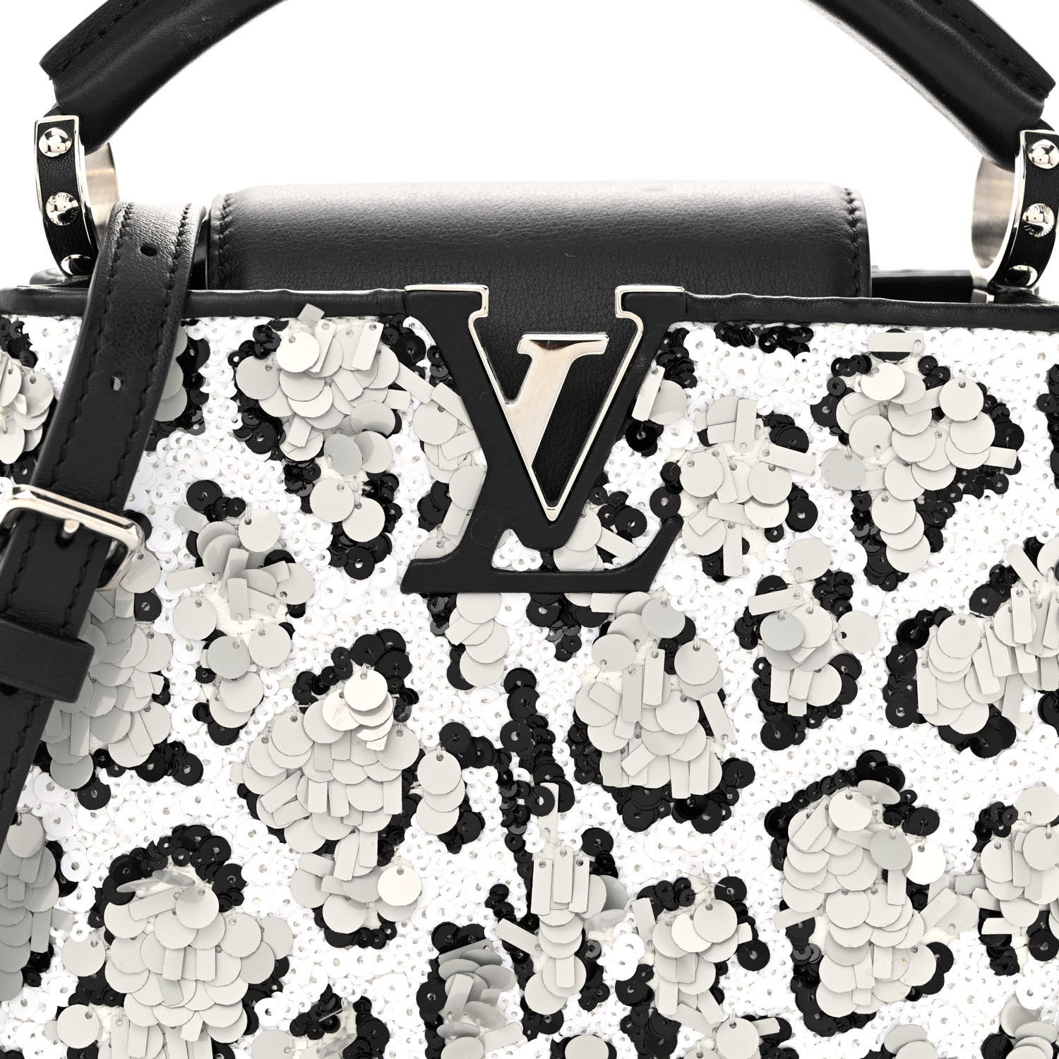 Louis Vuitton Calfskin Sequin Mini Capucines Black White 7 of 9