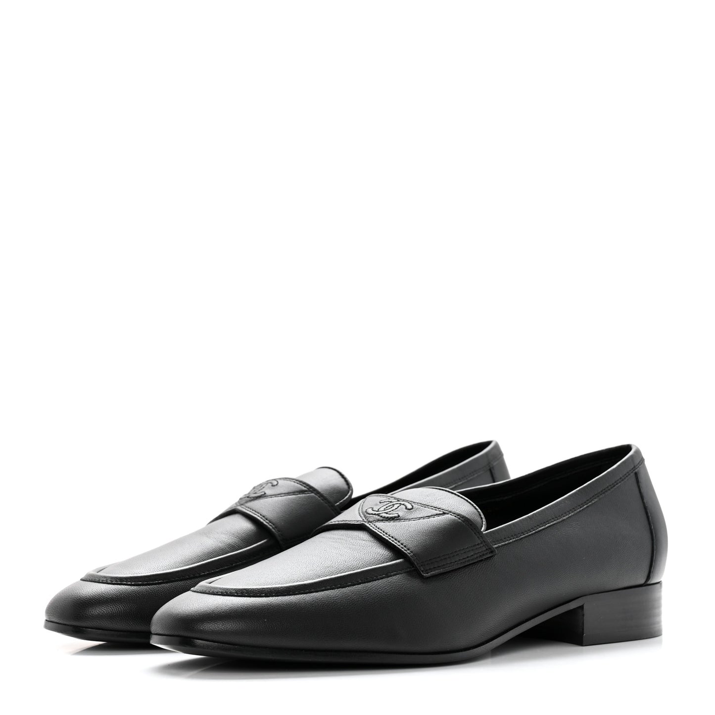 Calfskin Mens Stitched CC Loafers 43 Black
