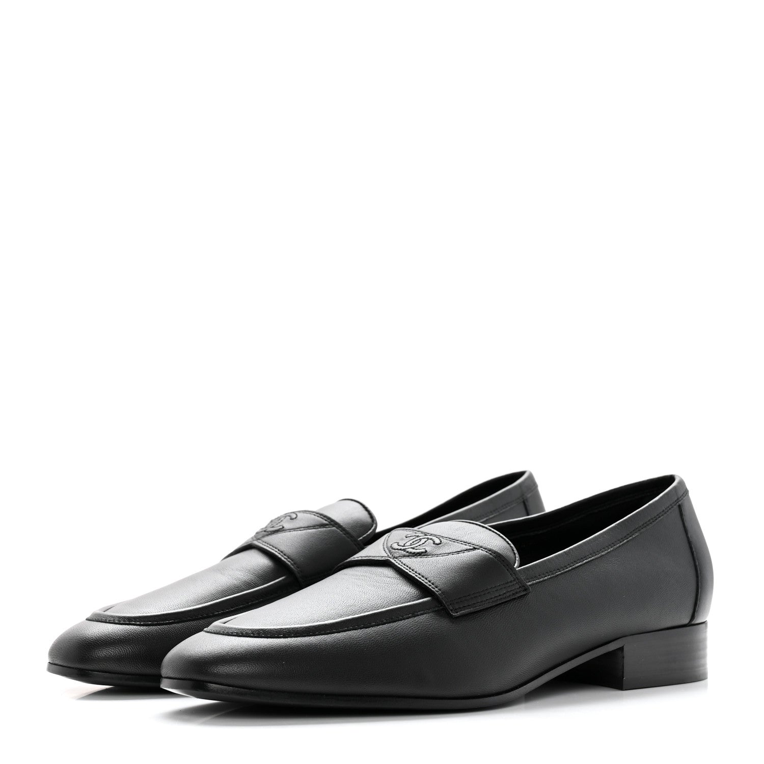 Chanel Calfskin Mens Stitched CC Loafers 43 Black 3 of 11