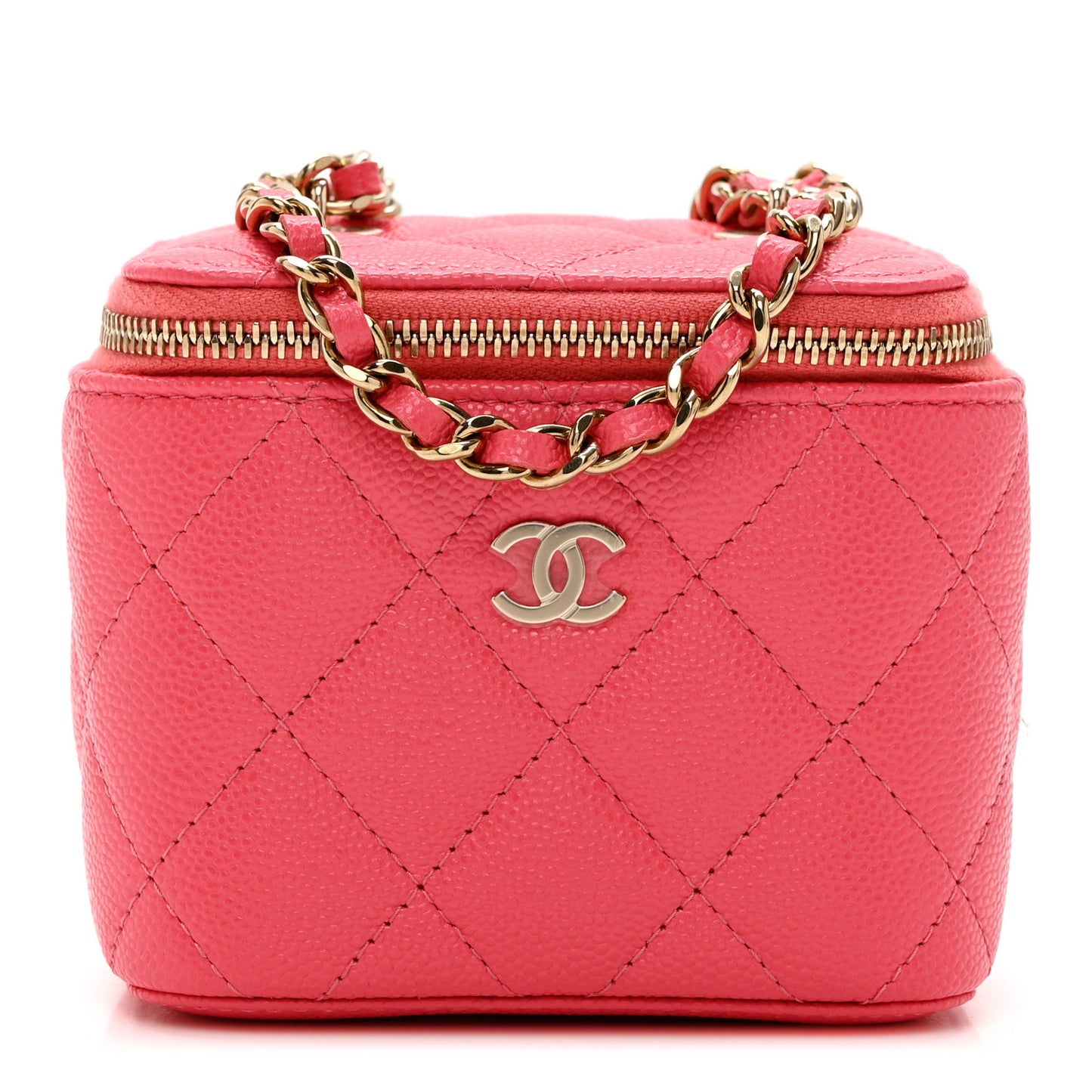 Caviar Quilted Mini Vanity Case With Chain Dark Pink