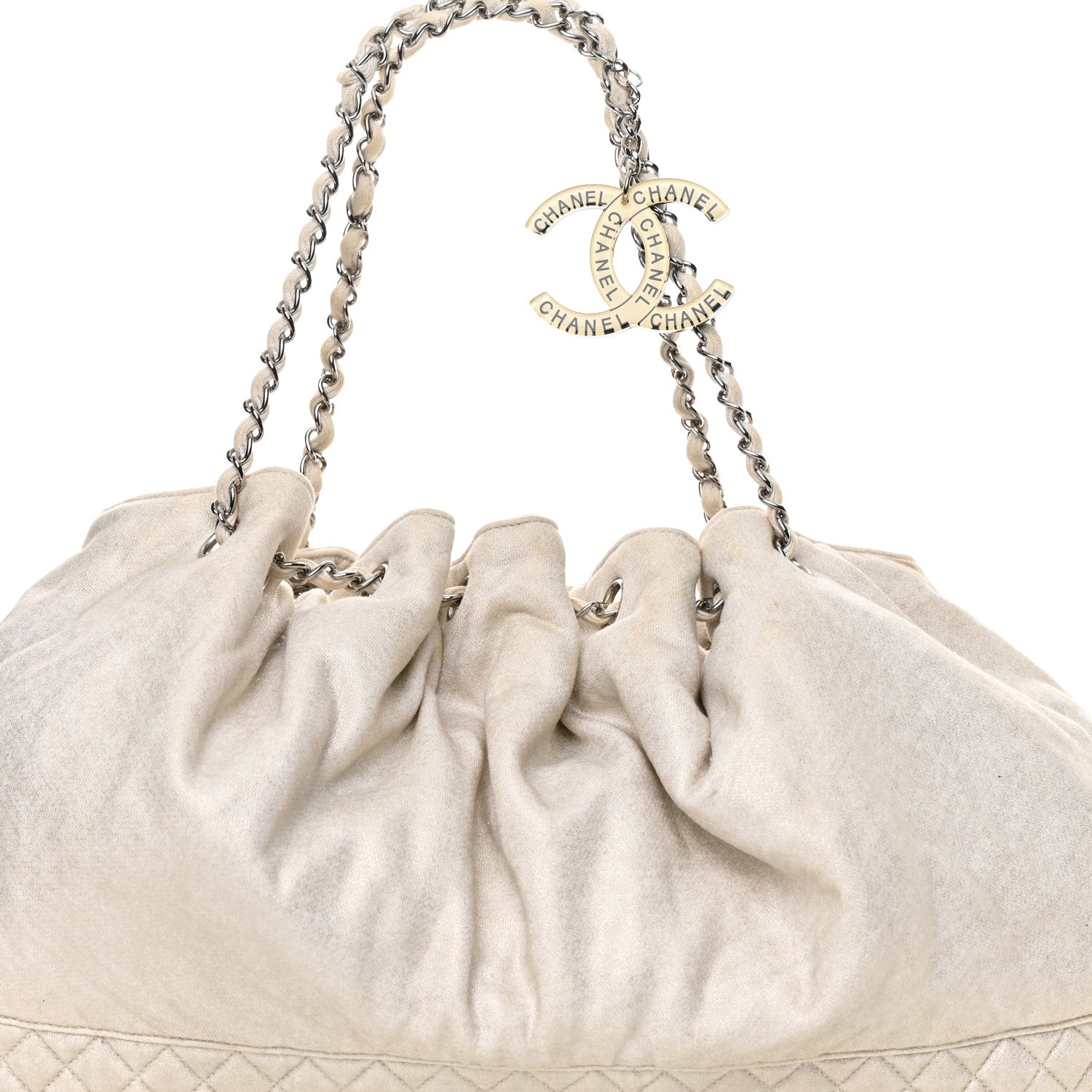 Chanel Metallic Jersey Quilted Melrose Cabas Light Beige 8 of 13