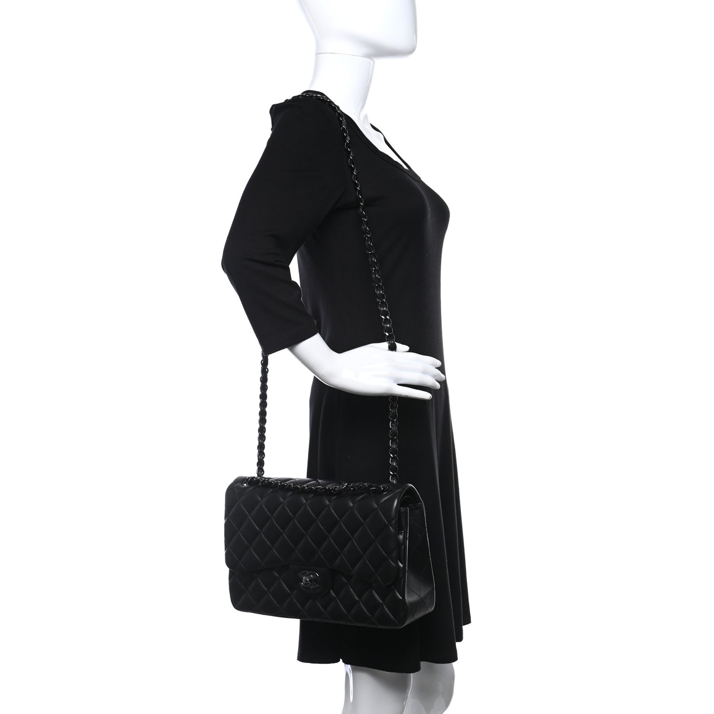 Lambskin Quilted Jumbo Double Flap So Black