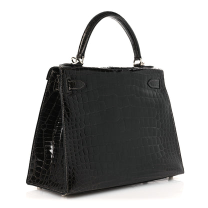 Hermes Shiny Porosus Crocodile Kelly Sellier 28 Gris Elephant 2 of 11