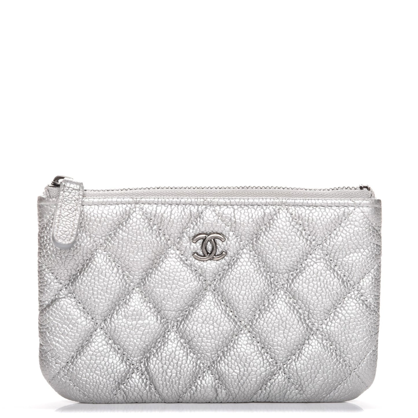 Metallic Caviar Quilted Small Cosmetic Case Silver