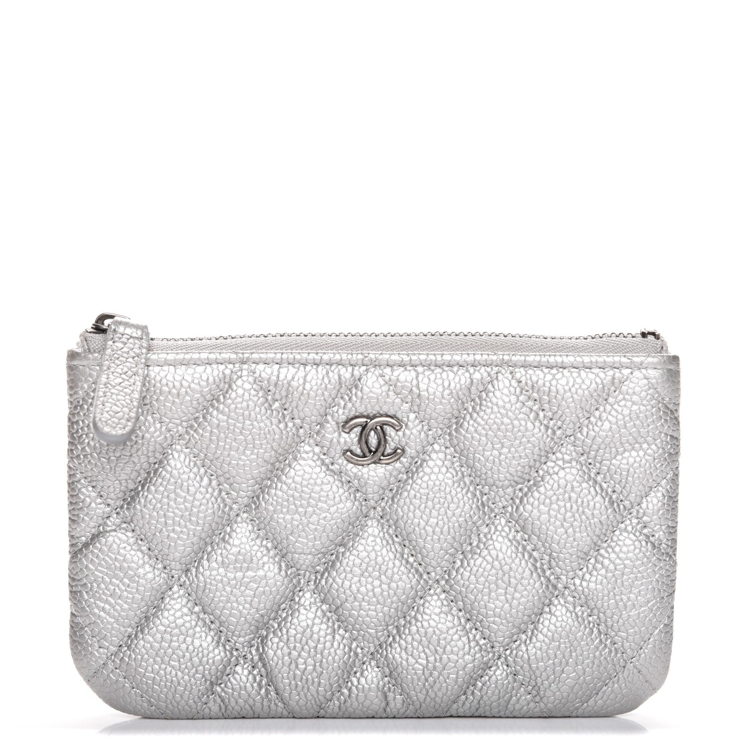 Chanel Metallic Caviar Quilted Small Cosmetic Case Silver 1 of 7