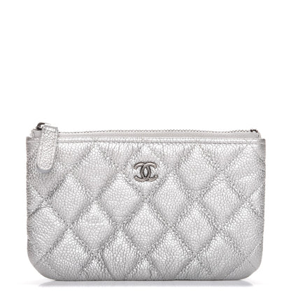 Chanel Metallic Caviar Quilted Small Cosmetic Case Silver 1 of 7