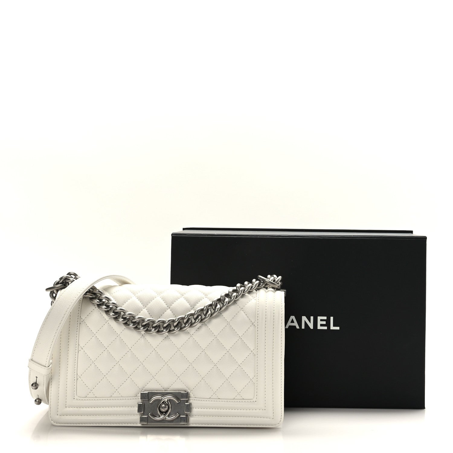 Chanel Caviar Quilted Medium Boy Flap White 10 of 10