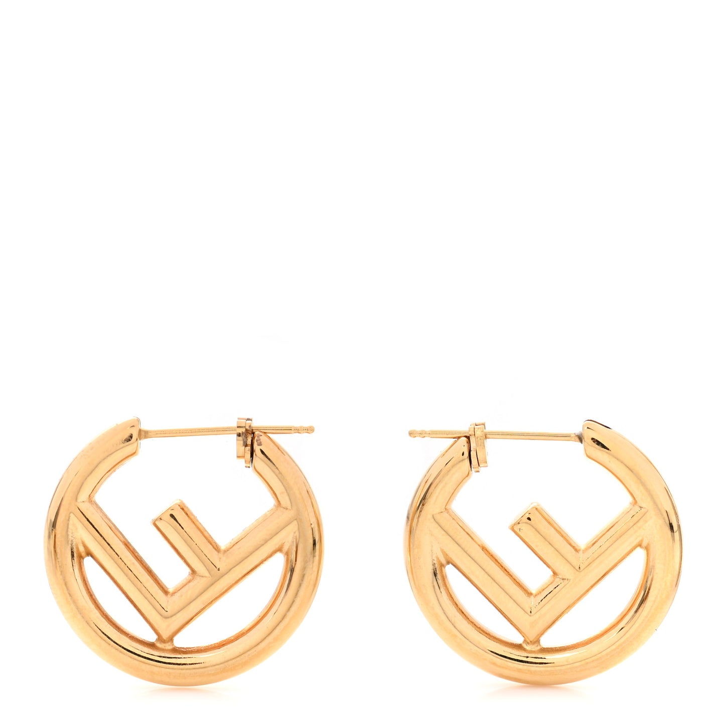Metal FF Hoop Earrings Gold