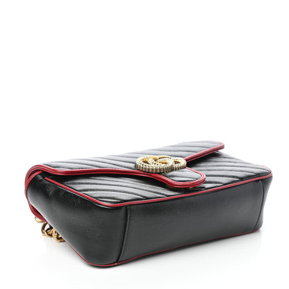 Gucci Vintage Effect Calfskin Matelasse Diagonal Small Torchon GG Marmont Shoulder Bag Black Romantic Cherry 4 of 8