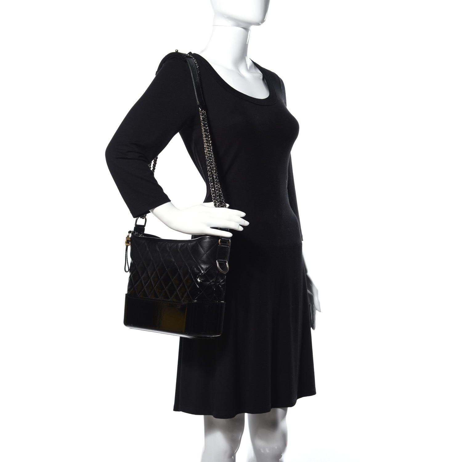 Chanel Patent Goatskin Quilted Medium Gabrielle Hobo Black 2 of 14