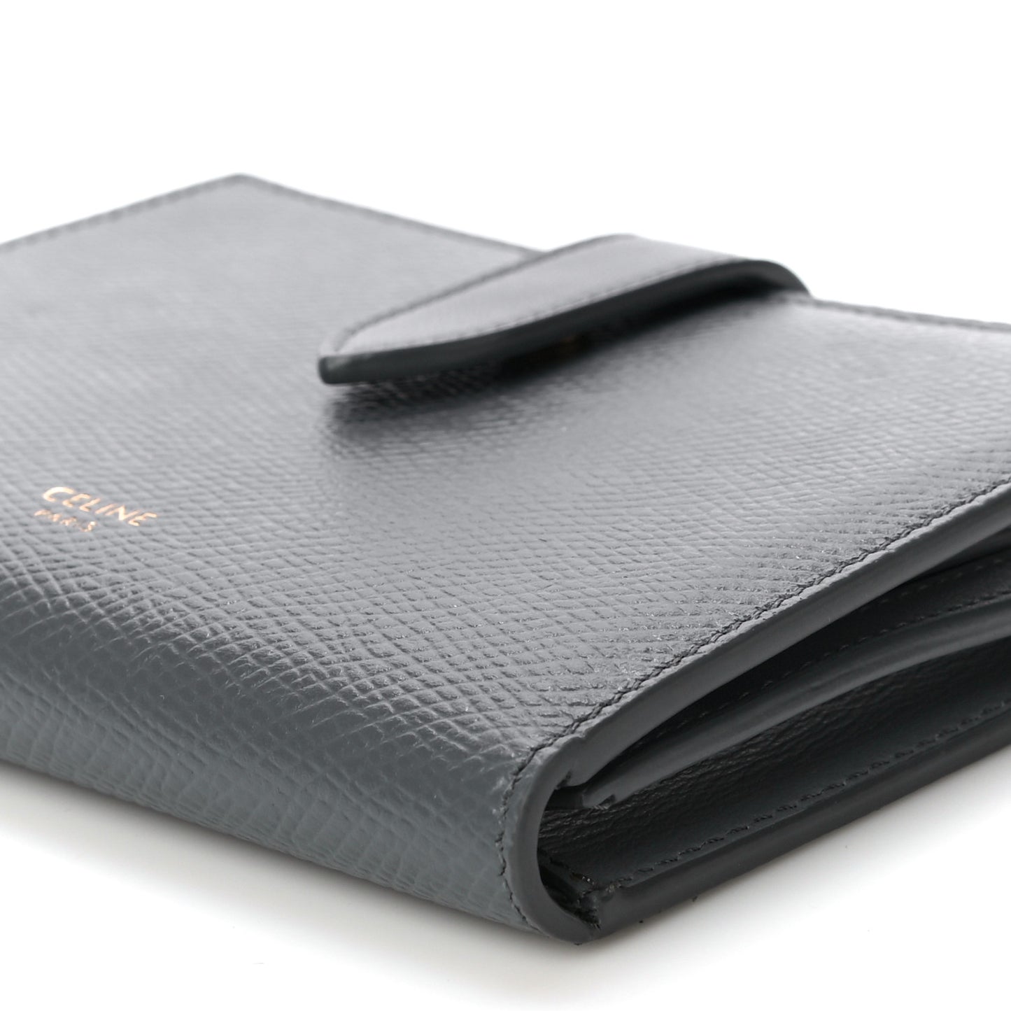 Grained Calfskin Medium Multifunction Strap Wallet Grey