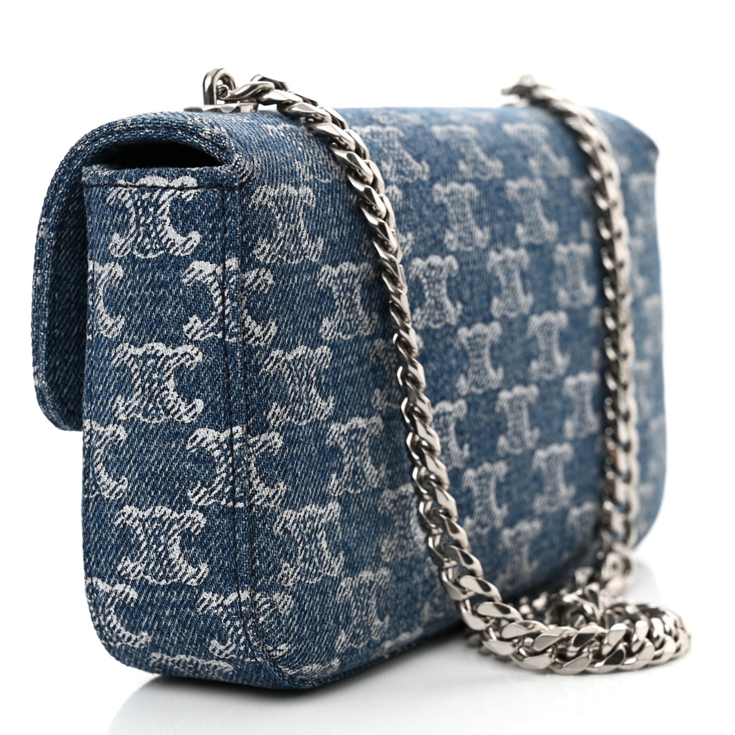 Denim Triomphe Claude Chain Shoulder Bag Blue Silver