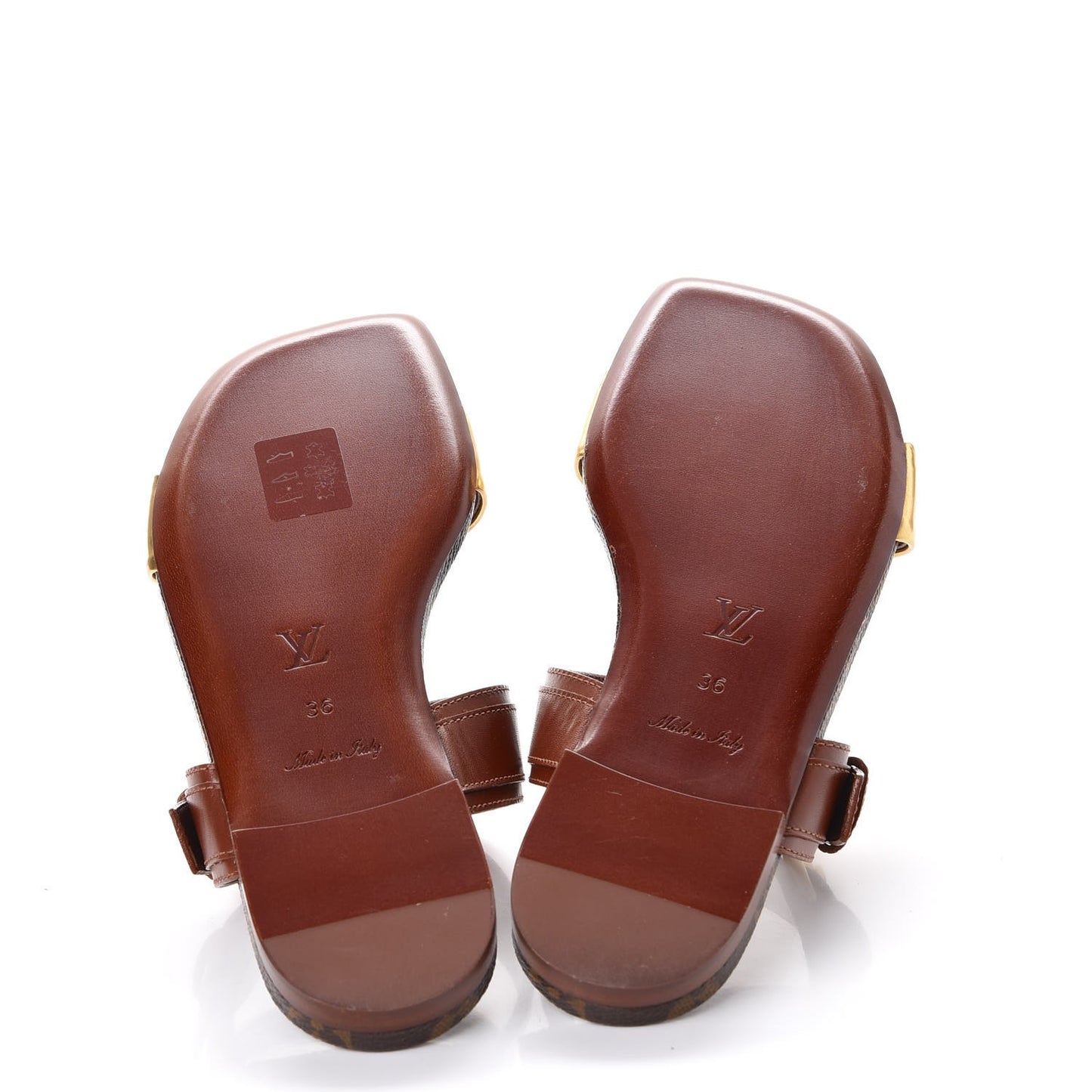 Calfskin Monogram Golden Bloom Flat Sandals 36 Gold
