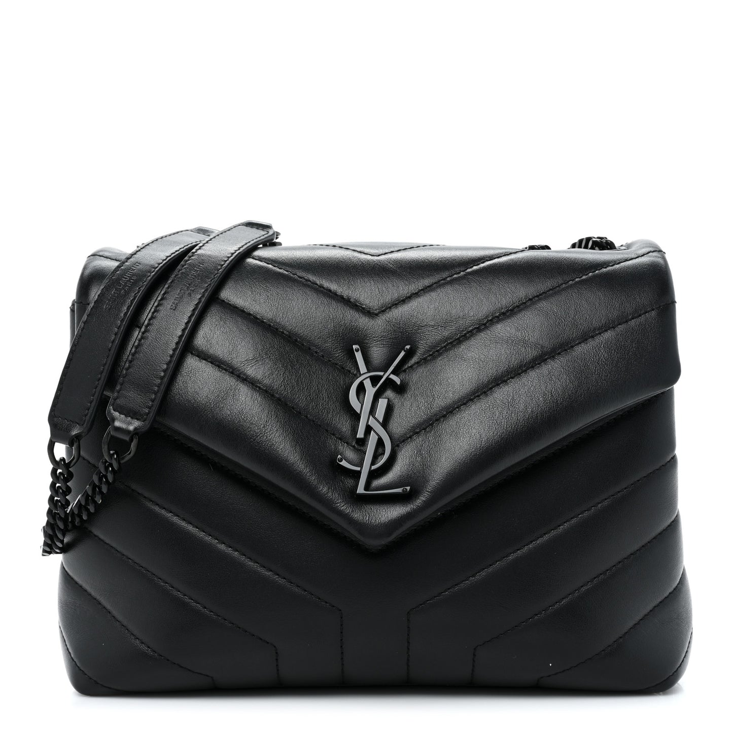 Calfskin Y Quilted Monogram Monochrome Small Loulou Chain Satchel Black