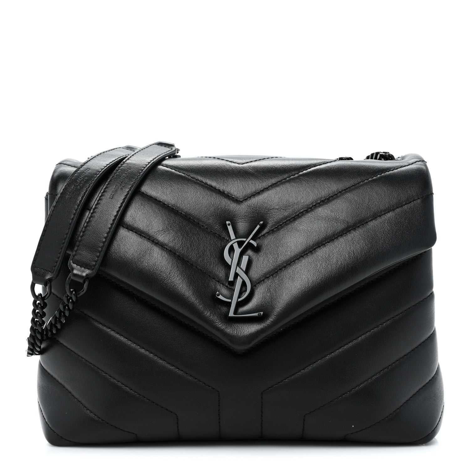 Saint Laurent Calfskin Y Quilted Monogram Monochrome Small Loulou Chain Satchel Black 1 of 17