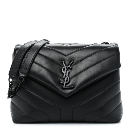 Saint Laurent Calfskin Y Quilted Monogram Monochrome Small Loulou Chain Satchel Black 1 of 17