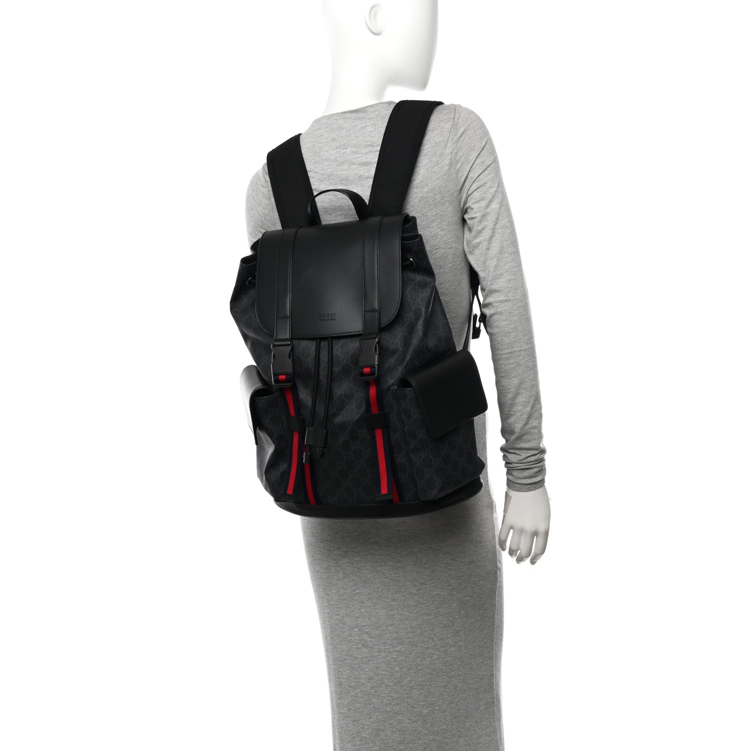 Gucci Soft GG Supreme Monogram Calfskin Web Double Buckle Backpack Black 2 of 11