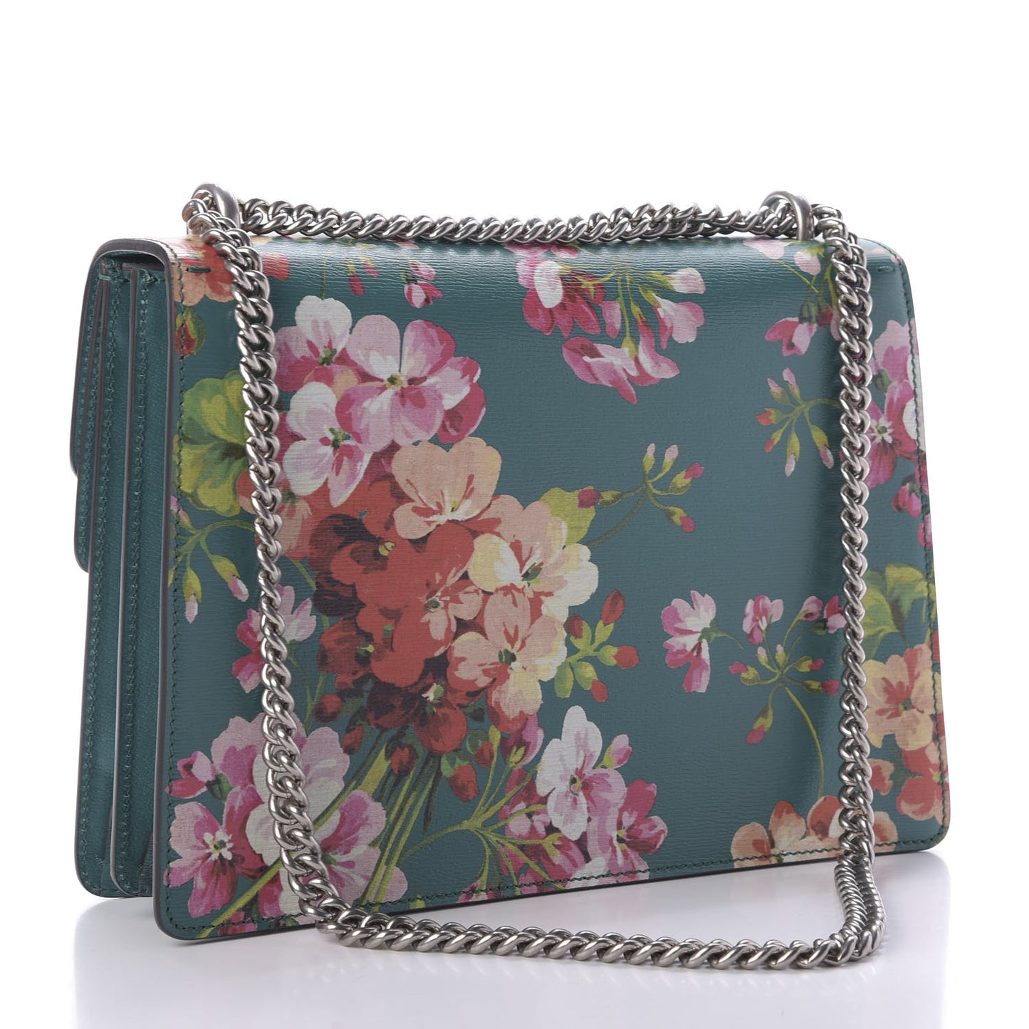 Calfskin Blooms Print Medium Dionysus Shoulder Bag Bright Emerald Multicolor