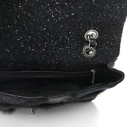Chanel Tweed Faux Fur Patchwork Jumbo Single Flap Black 7 of 11