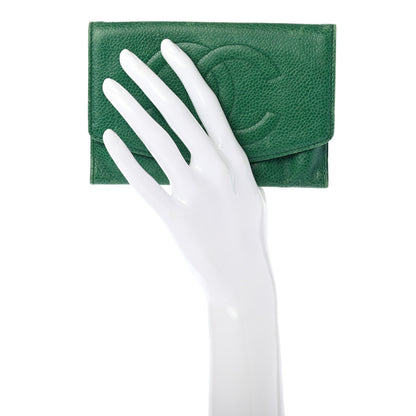 Chanel Caviar Timeless CC Card Holder Flap Wallet Green 2 of 12