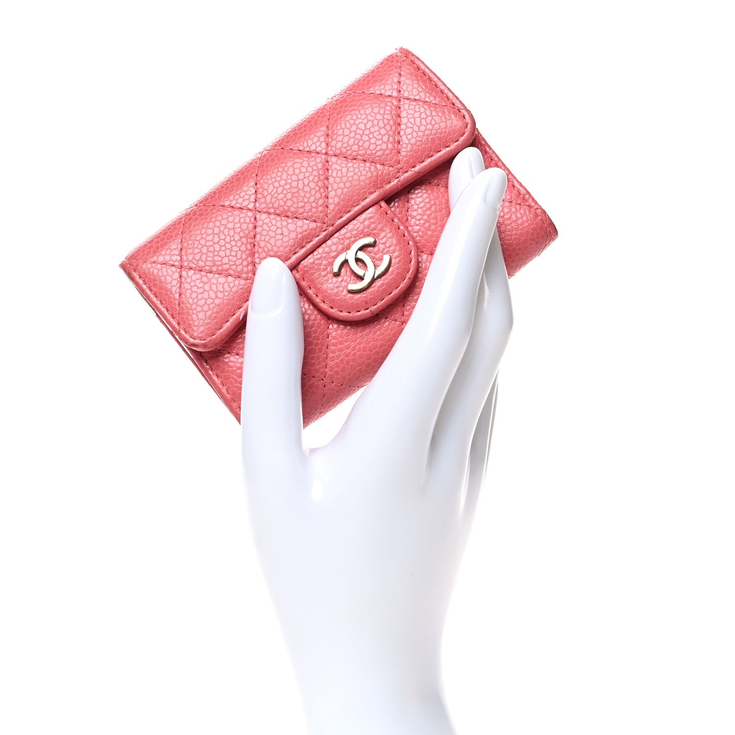 Chanel Caviar Quilted Classic 4 Key Holder Wallet Pink 2 of 14
