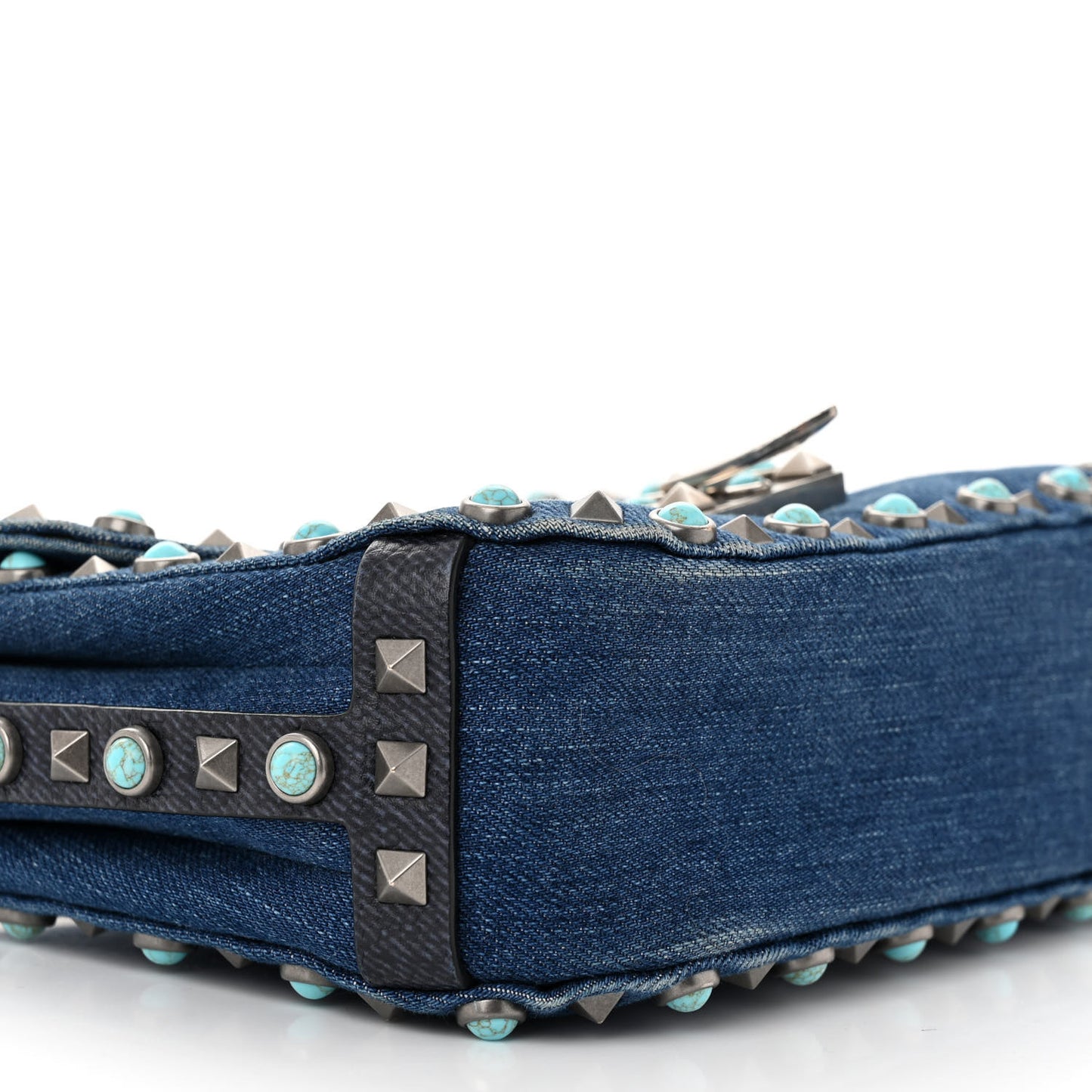 Denim Guitar Strap Rockstud Rolling Shoulder Flap Messenger Bag