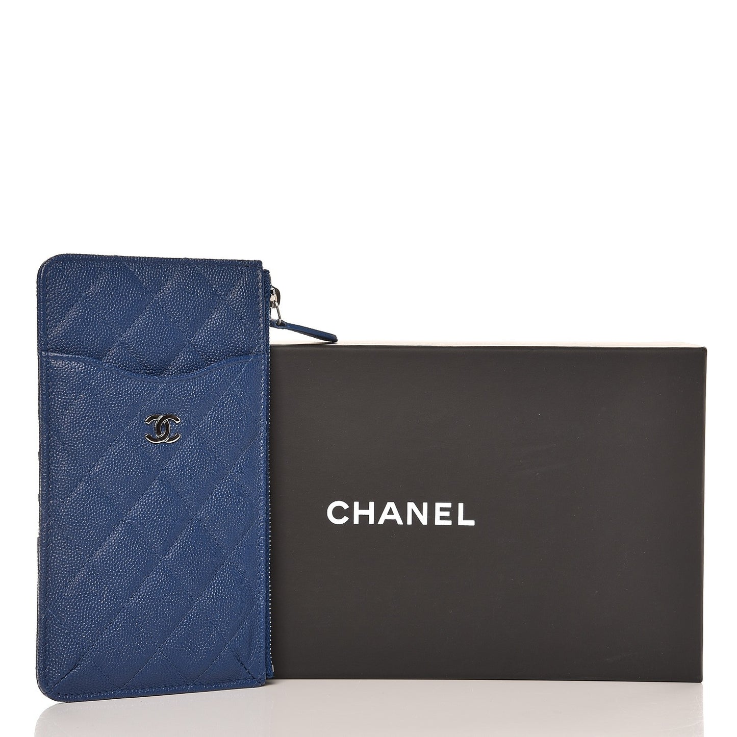 Caviar Quilted Classic Flat Wallet Pouch Blue