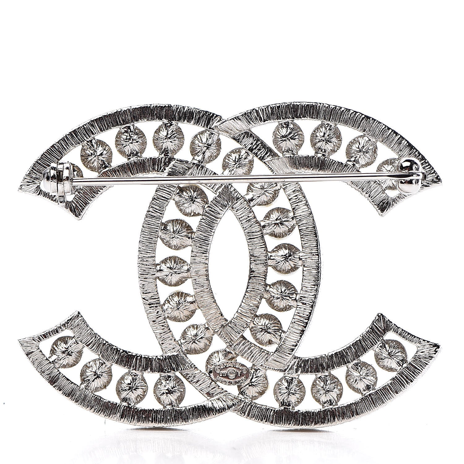 Chanel Pearl Crystal CC Brooch Silver 3 of 5