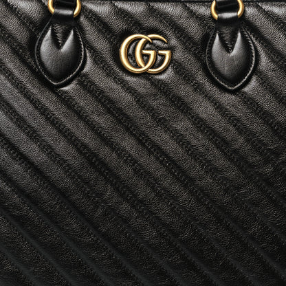 Gucci Azalea Calfskin Matelasse Diagonal GG Marmont Tote Bag Black 8 of 10